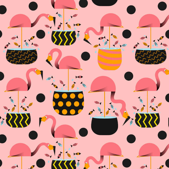 Eva Lo Coco pattern bimbi flamingo in pots copia