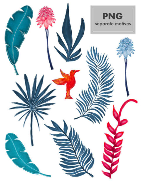 Pattern blue jungle png separate motivies Eva Lo Coco