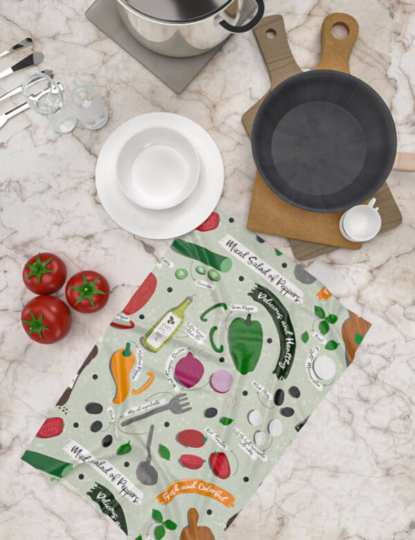 Pattern food mixed salad of peppers Eva Lo Coco kitchen towel