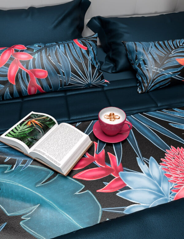 pattern blue jungle black background Eva Lo Coco bed