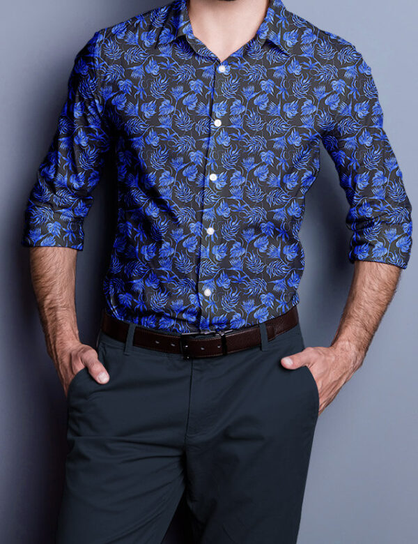 Pattern tropicale tropical elegance Eva Lo Coco blue shirt