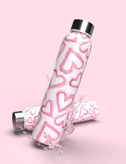 pattern san valentino hearts pink background eva lo coco waterbottle