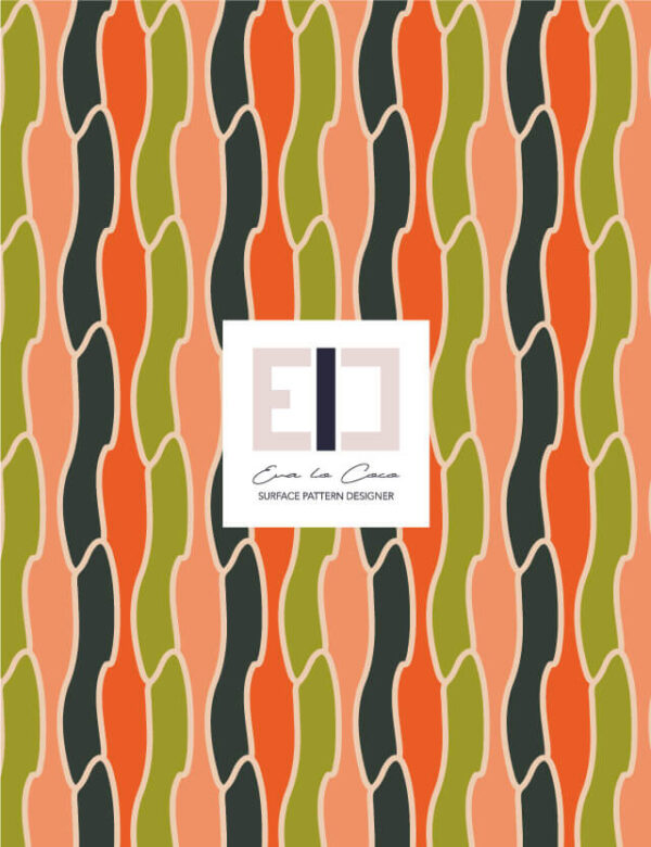 Pattern geometrico contrasti black orange green peach Eva Lo Coco little scale