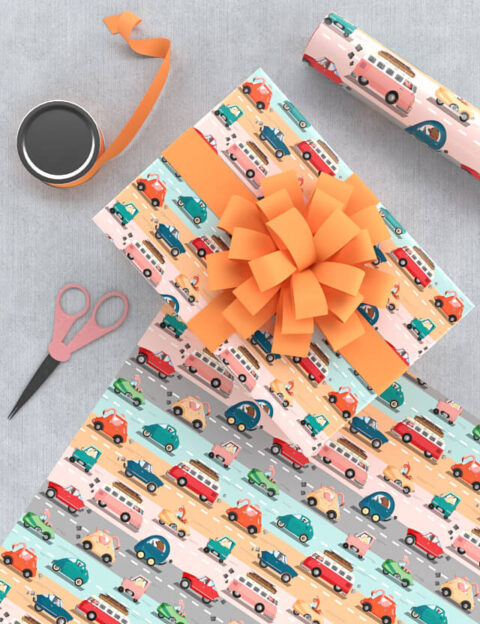 Pattern kids funny cars eva lo coco wrapping paper