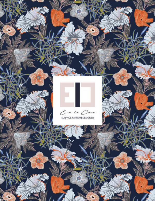 pattern Floral energy blue background elegant design eva lo coco little scale