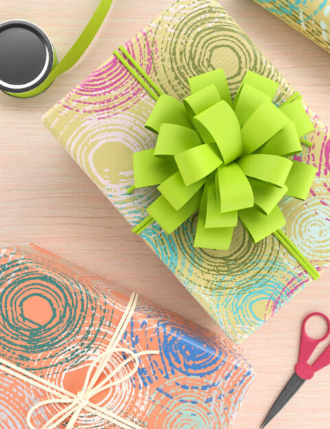 abstract patter grunge circles orange light green background eva lo coco wrapping paper mockup Vista 3